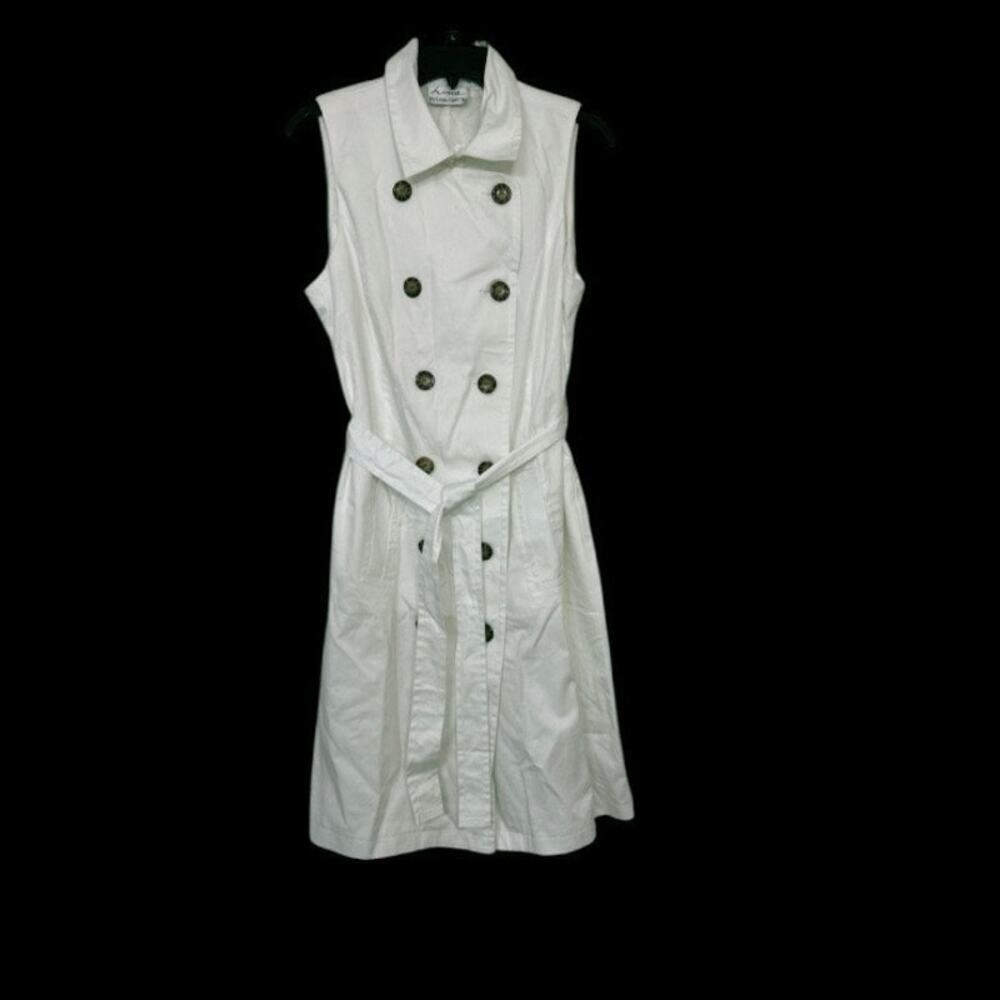 Línea Louis Dell Olio Vintage White Stretch Cotton Double Breasted Shirt Dress M